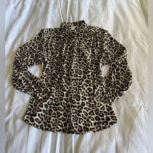 H&M Leopard Print Button-Up Blouse in Beige and Black
